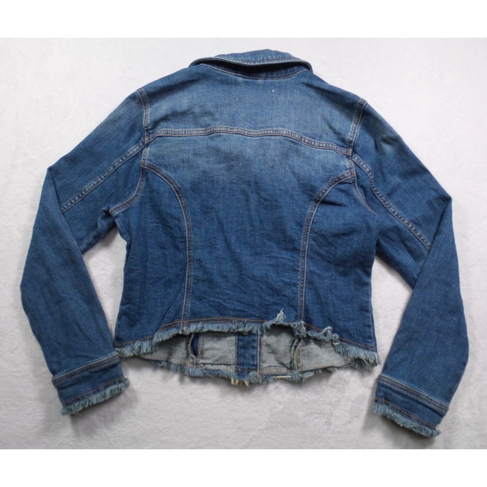Anthropologie Pilcro Jacket Womens Size L Petite Blue Denim Raw Hem Button Up - Picture 5 of 14